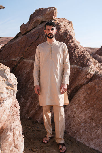 'Sand Brown' Embroidered Kurta Pajama